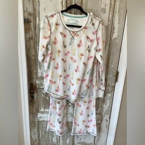 PJ Salvage Vintage Velour High Heel Print Thermal Pajama Set - Size XL